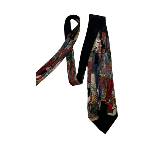 Rare• Picasso Collection Tie Handmade SILK "man with pipe" 60L Collectable - Picture 5 of 8